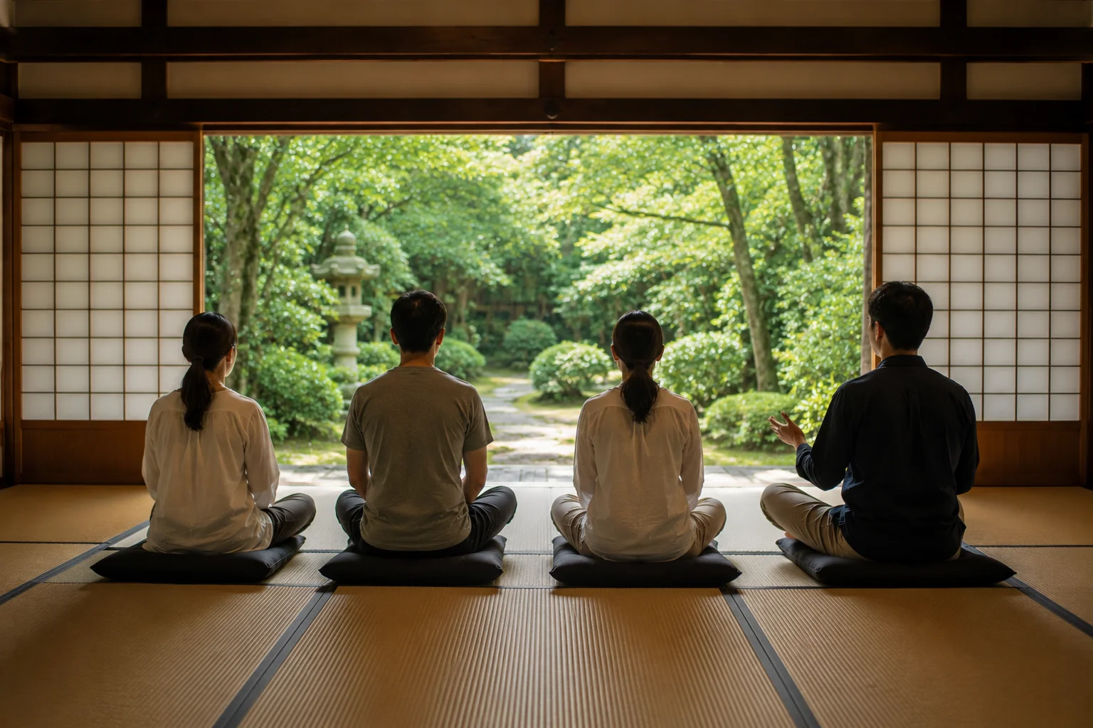 Zazen at a Zen temple — illustration